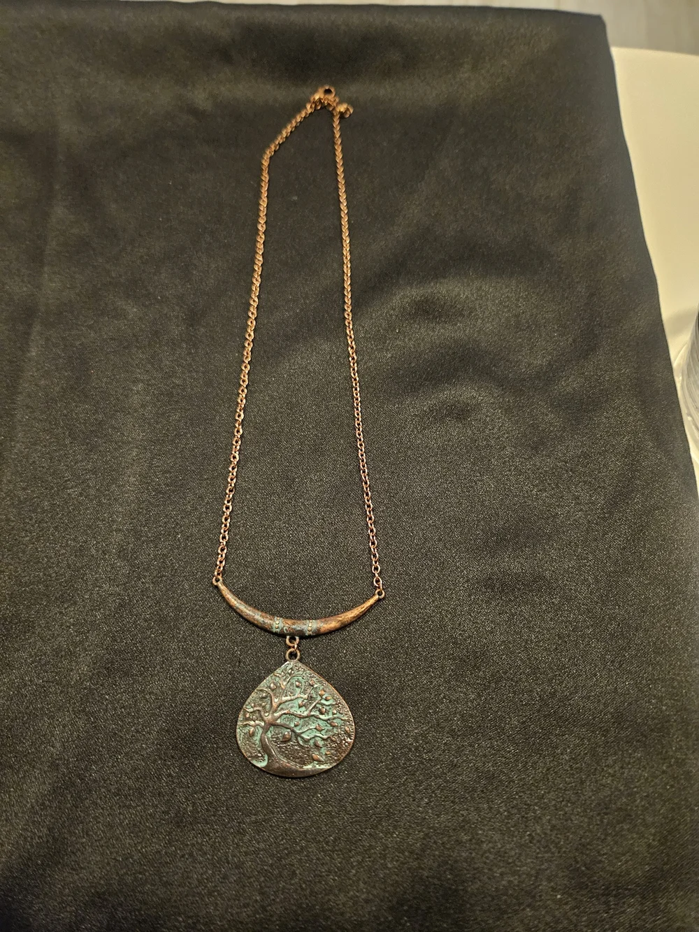 Antique Copper Tree of Life Pendant Necklace - Green Patina